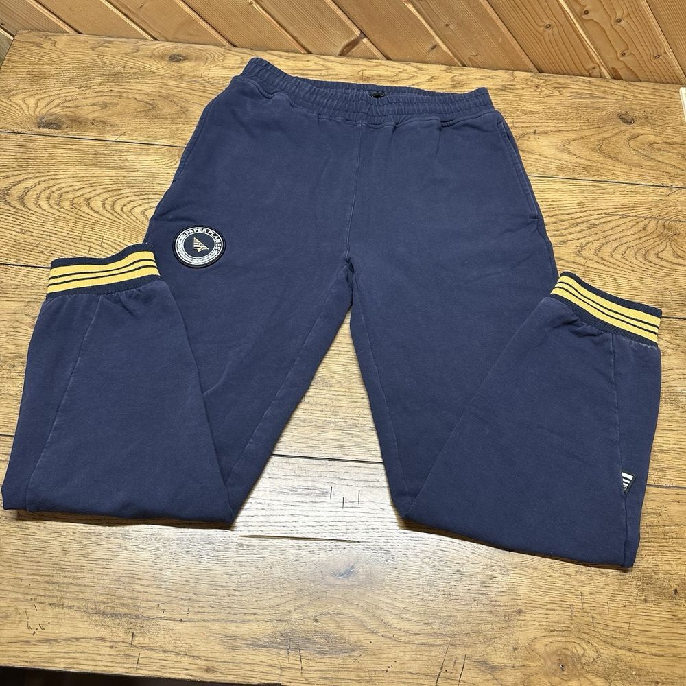 Navy Men's Jogger Sweatpants with Yellow Stripe Cuffs